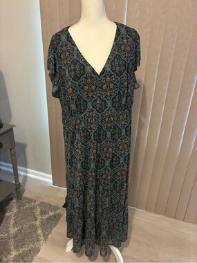 Bohemian V-Neck Floral Maxi Dress in Teal